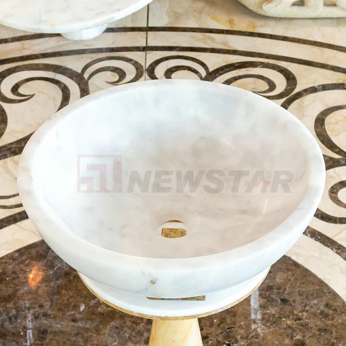 Newstar Custom Luxury Nordic Designer White Marble Round Countertop Bathroom Above Sink Ceramic Single Bowl Hand Wash Basin