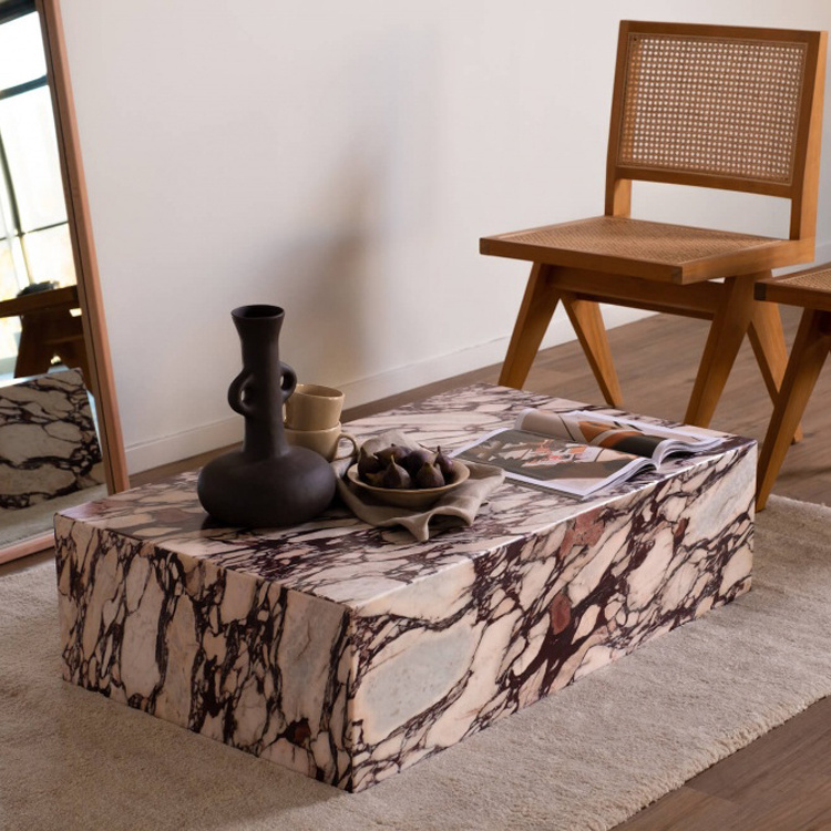 Luxury Living Room Italian Stone Coffee Table Large Viola Calacatta Marble Plinth Table 100x60cm