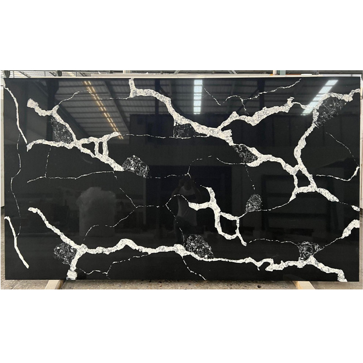 Big sheet kitchen bath tops calacatta quartz countertop black with white veins black quartz slab