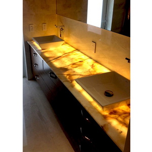 Luxury natural onyx transparent stone wall slab gemstone bar top bathroom kitchen backlit onyx glass countertop