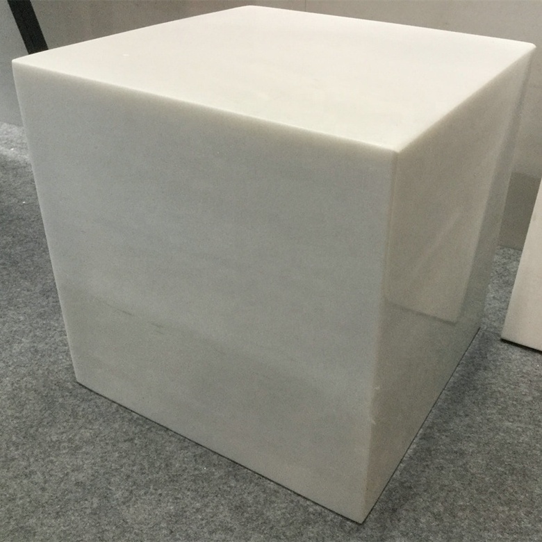 Luxury plinth natural stone cubic side table miter jointed veins honed carrara white marble coffee table onyx square furniture