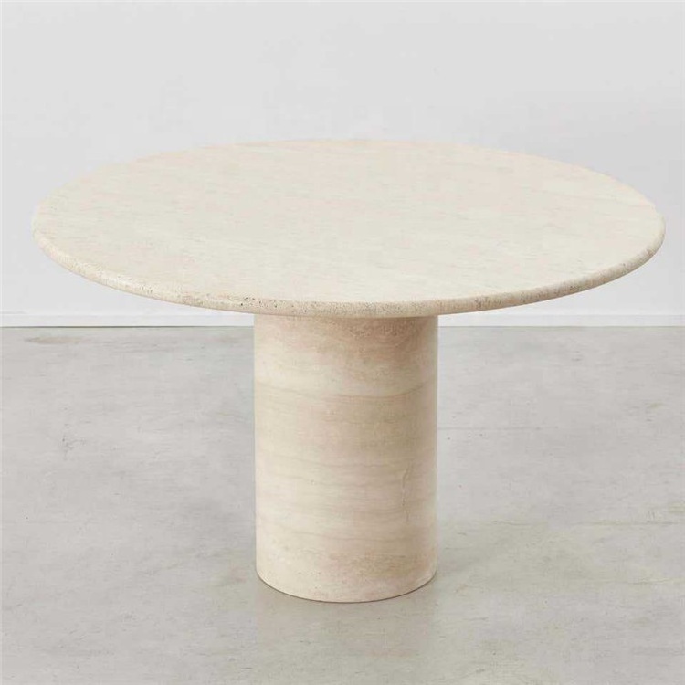 Stylish stone round end table circle oval solid travertine pedestal base travertin espagn italian marble coffee table for sale