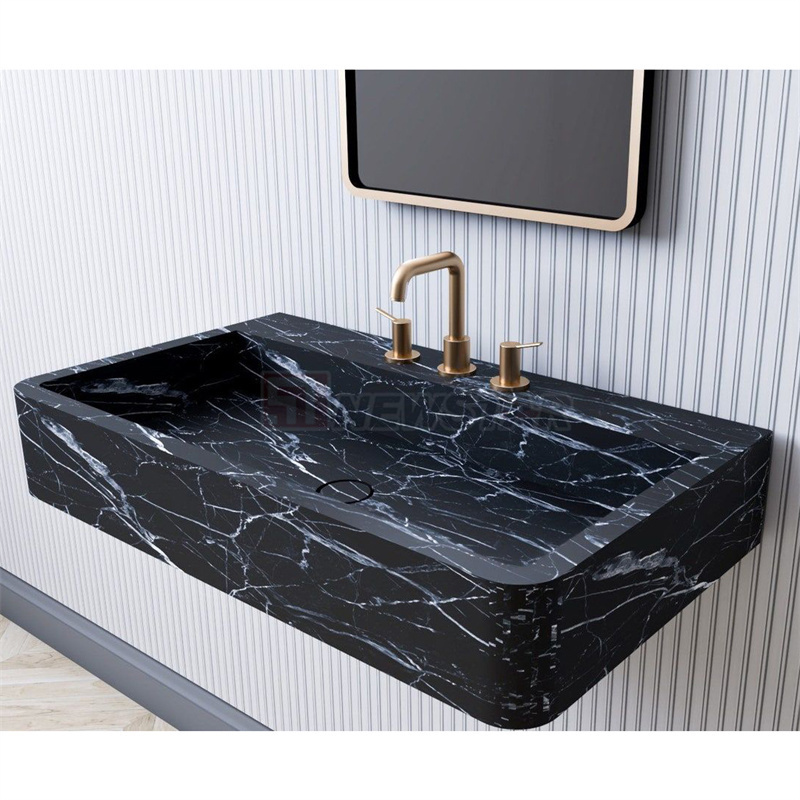 Newstar Nero Marquina Black Marble Sink Basin Modern Designs Square Marble Stone Bathroom Vanities Bathroom Sink