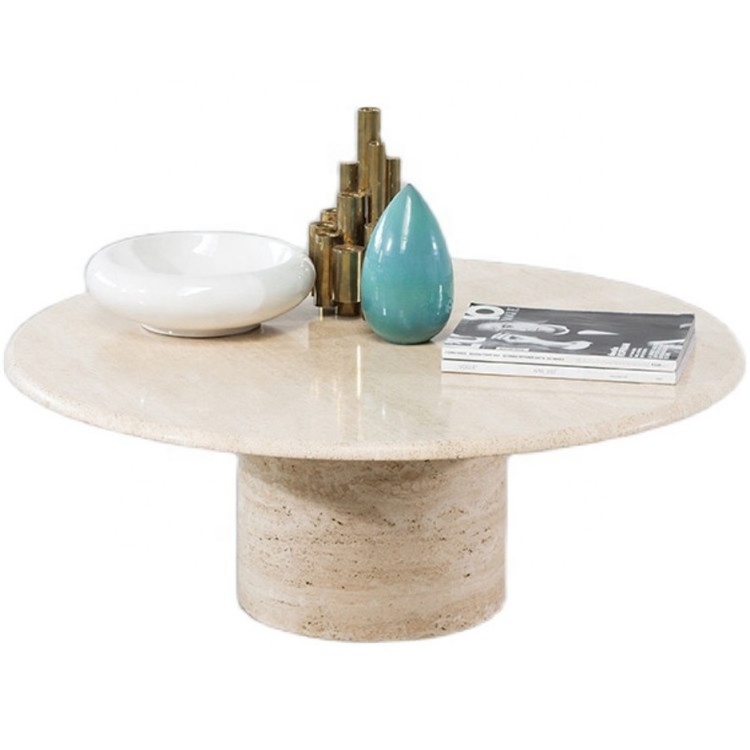 Stylish stone round end table circle oval solid travertine pedestal base travertin espagn italian marble coffee table for sale