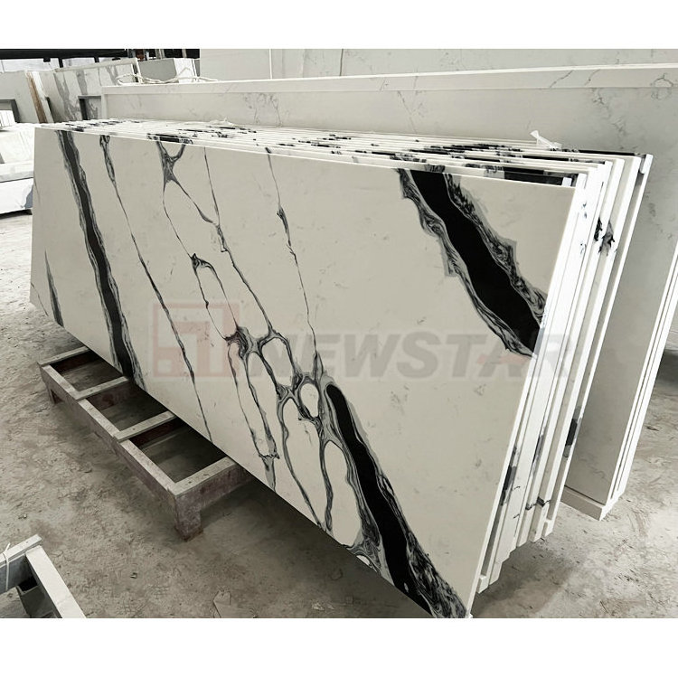 Engineered stone white quartz countertops with black veins jumbo slabs quartz panda countertop