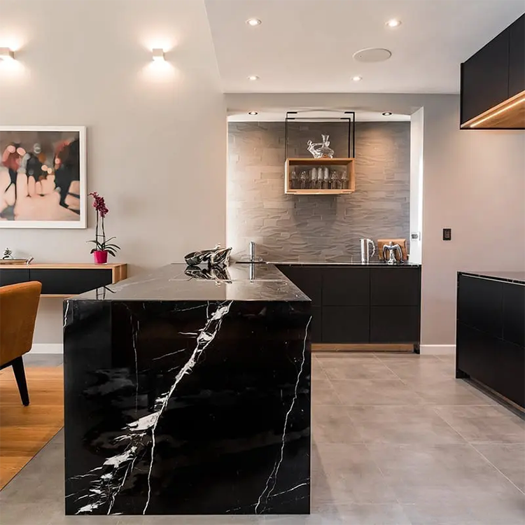 Newstar Black Nero Marquina Marble With White Veins Kitchen Countertop Floor Tiles Island Bar Marble Countertop