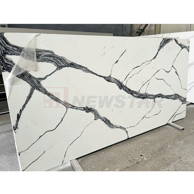 Engineered stone white quartz countertops with black veins jumbo slabs quartz panda countertop