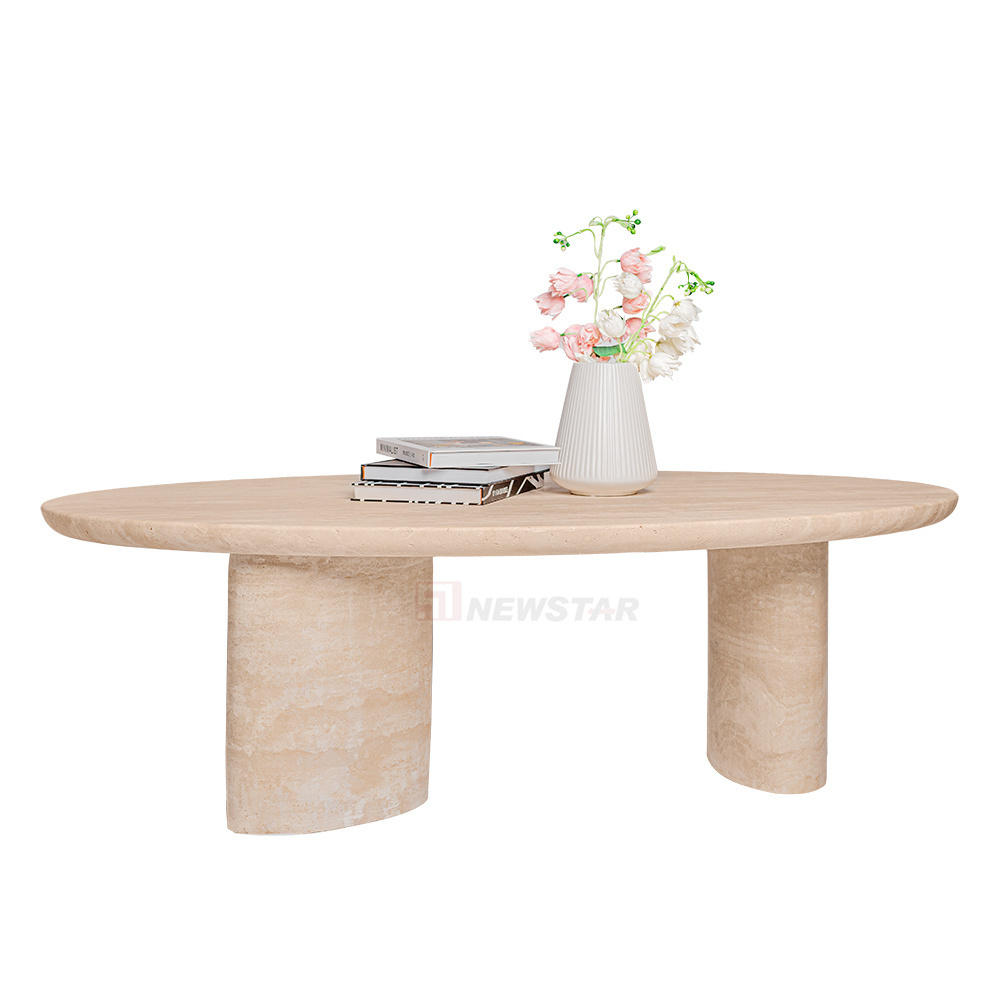 Latest modern design coffee classic table unfilled travertine stone hole marble oval shape top wholesale tea desk for Europe