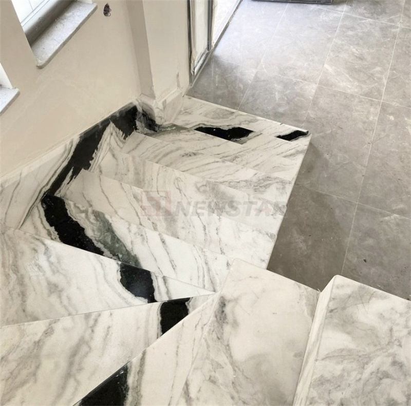 Newstar Marmor Marmol Popular White Marble Natural Panda White Marble Black Veins Stairs