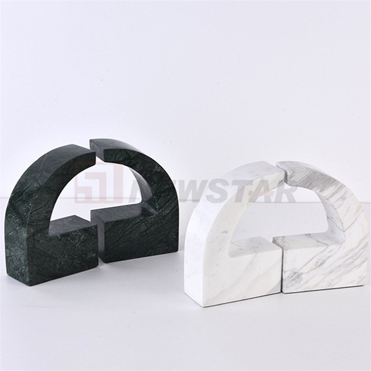 Wholesale Custom Desktop Natural Marble Bookends Nordic Book Ends Decorative White Marble Bookend