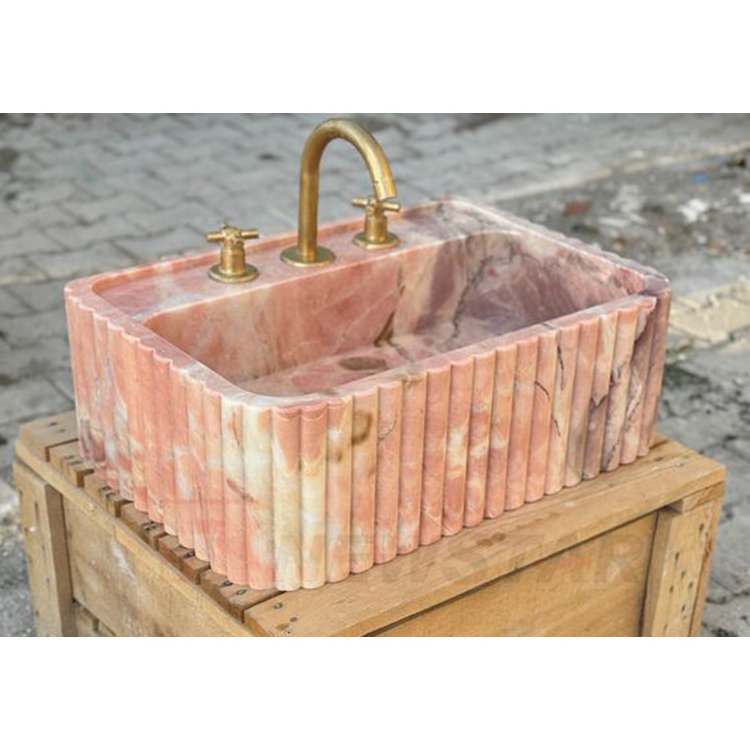 Newstar Stone Rectangular Natural Pink Marble Sink Marble Bathroom Sink Stone Hand Wash Basin Stylish Fluted Marble Sink