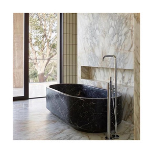 Newstar Custom Bathroom Stone Bath Tubs Large Freestanding Oval Black Marble Bathtub Natural Stone Bathtub