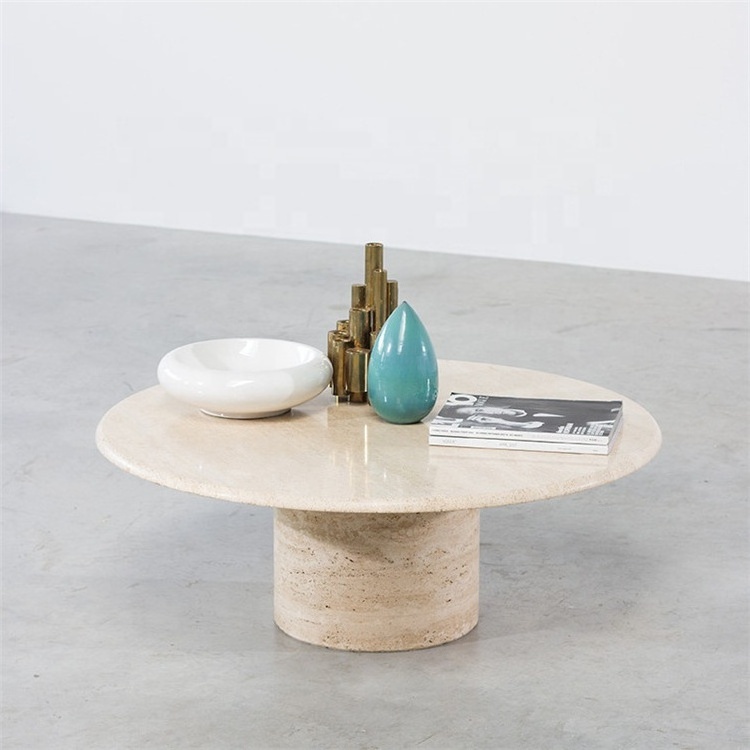 Stylish stone round end table circle oval solid travertine pedestal base travertin espagn italian marble coffee table for sale