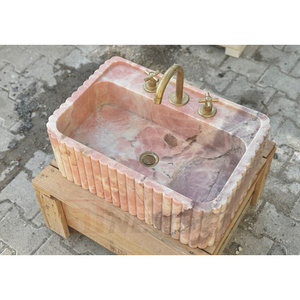 Newstar Stone Rectangular Natural Pink Marble Sink Marble Bathroom Sink Stone Hand Wash Basin Stylish Fluted Marble Sink