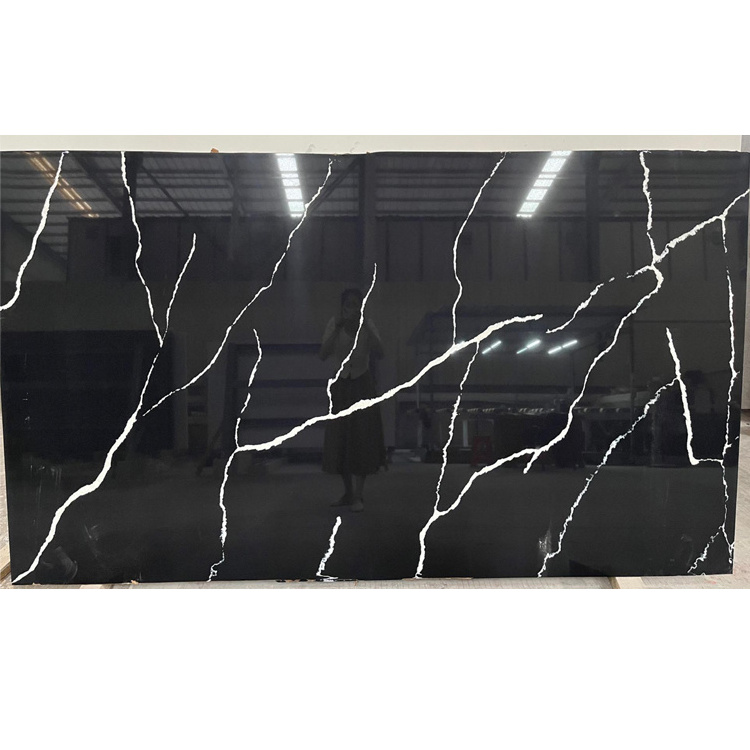 Big sheet kitchen bath tops calacatta quartz countertop black with white veins black quartz slab