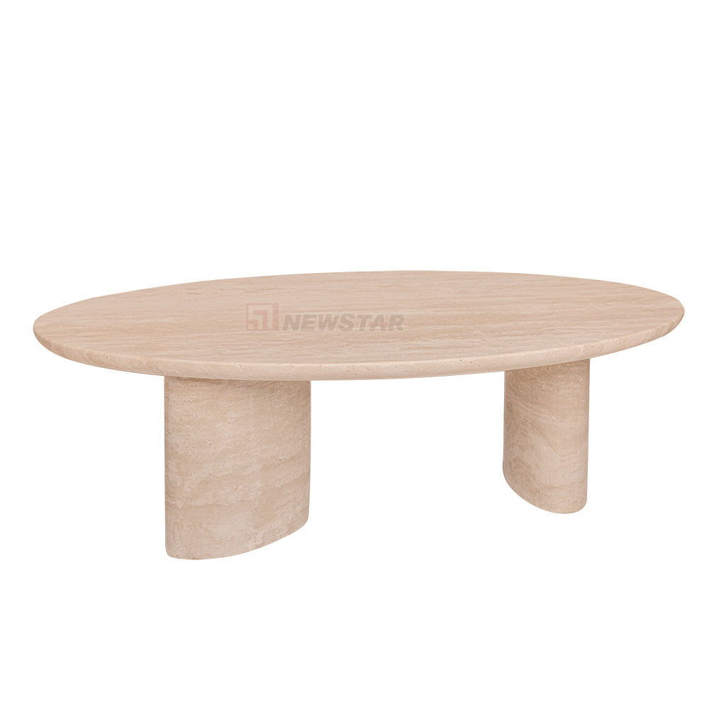 Latest modern design coffee classic table unfilled travertine stone hole marble oval shape top wholesale tea desk for Europe