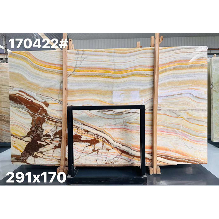 Luxury natural rainbow orange onyx slabs polished background wall yellow onyx marble price