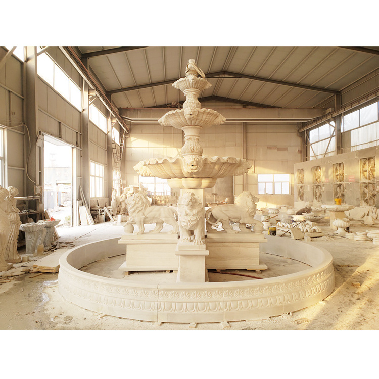 Natural stone fountain animal statue garden a real white marble large fountain lions outdoor water fountain marble