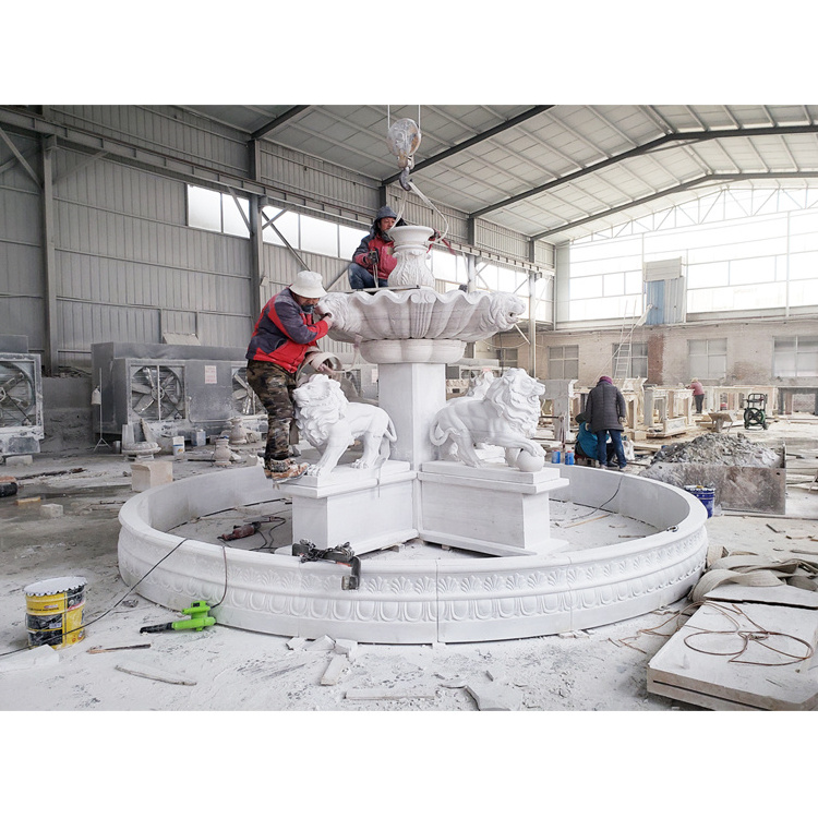 Natural stone fountain animal statue garden a real white marble large fountain lions outdoor water fountain marble