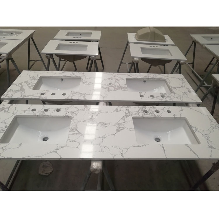 Whole Set Individual Package Fabricated wholesale 72 Artificial Marble Bathroom Vanity Double Sink Top