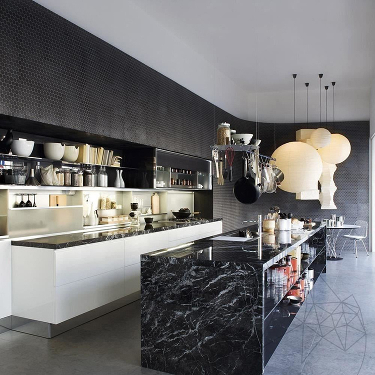 Newstar Black Nero Marquina Marble With White Veins Kitchen Countertop Floor Tiles Island Bar Marble Countertop