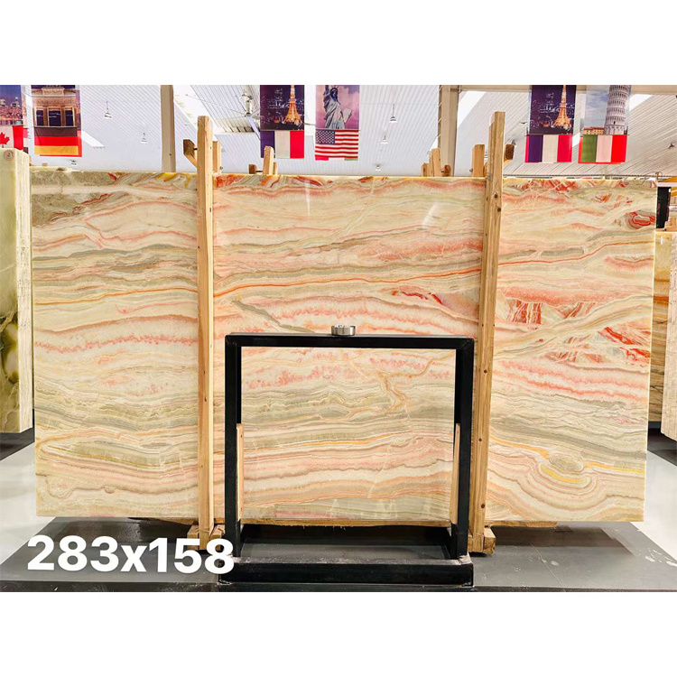 Luxury natural rainbow orange onyx slabs polished background wall yellow onyx marble price