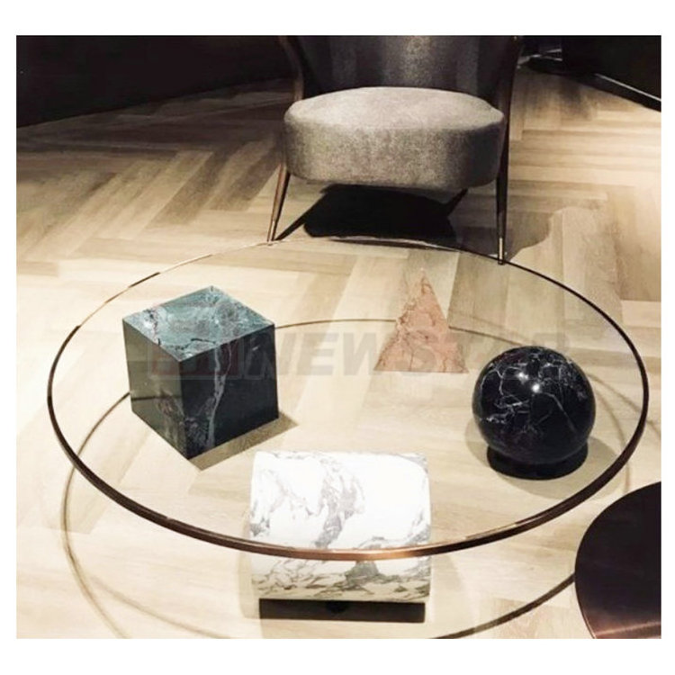 Lounge center low table marble cylinder table base glass table for living room