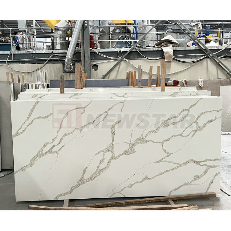 Fabricated kitchen countertop slab 1.8cm 2cm quartz slabs carrara white quartz