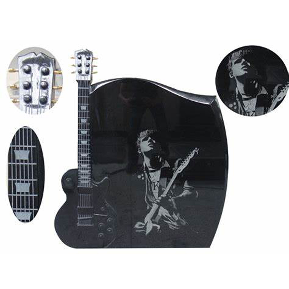 Granite Guitar Headstone Black Cemetery Graphic Design Hand Carve American Style Headstone