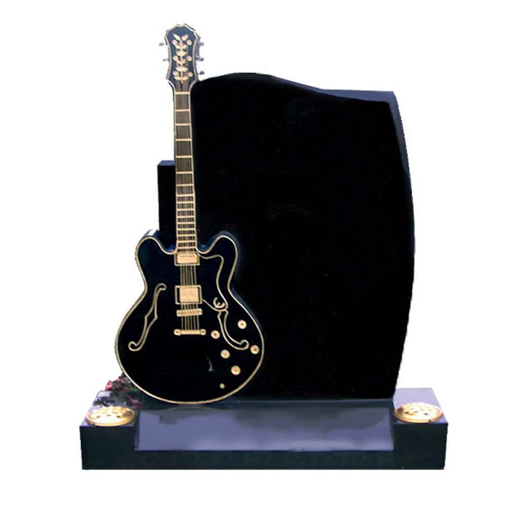 Granite Guitar Headstone Black Cemetery Graphic Design Hand Carve American Style Headstone