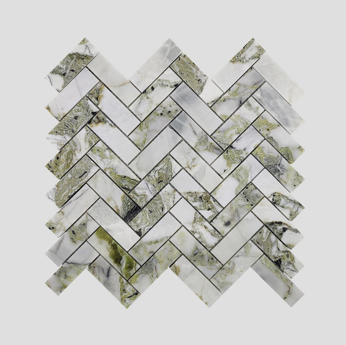 SHIHUI Modern Kitchen Backsplash Green Polished Honed Marble Herringbone Hexagon Shape Wall Tile Marble Stone Mosaic Supplier