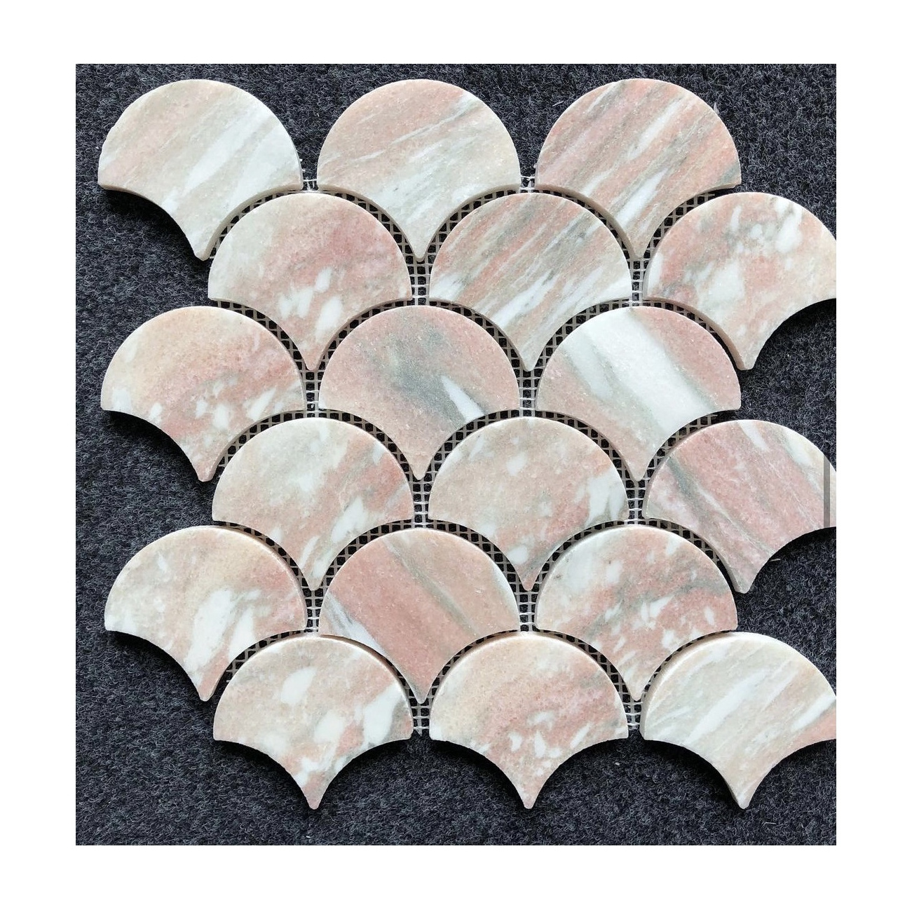 SHIHUI Modern Kitchen Backsplash Pink Polished Honed Marble Fan Shaped Hexagon Shape Wall Tile Marble Stone Mosaic Supplier