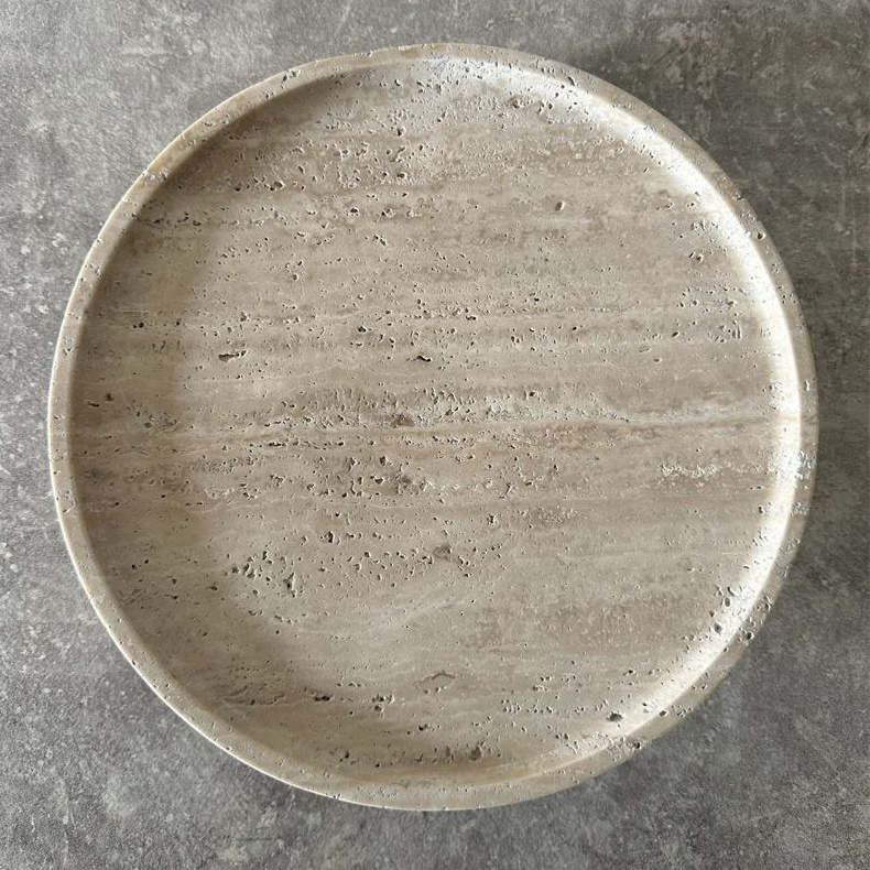 Bespoke Natural Travertine Marble Round Tray With Legs Or Ball Feet Restaurant Supply Serving Tray Marble Tray