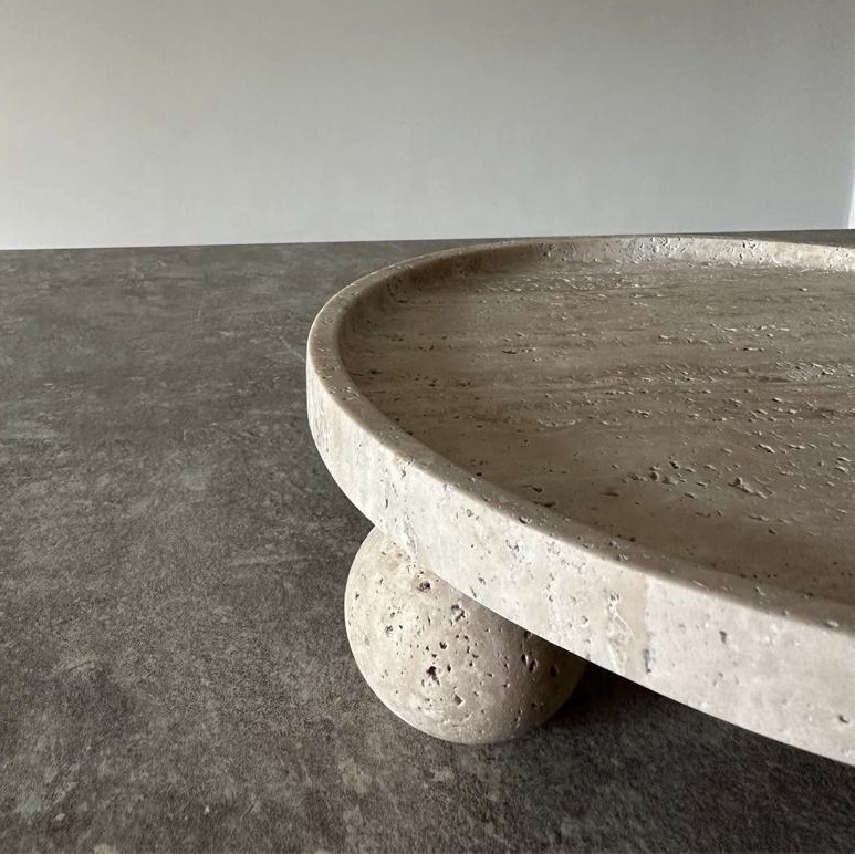 Bespoke Natural Travertine Marble Round Tray With Legs Or Ball Feet Restaurant Supply Serving Tray Marble Tray