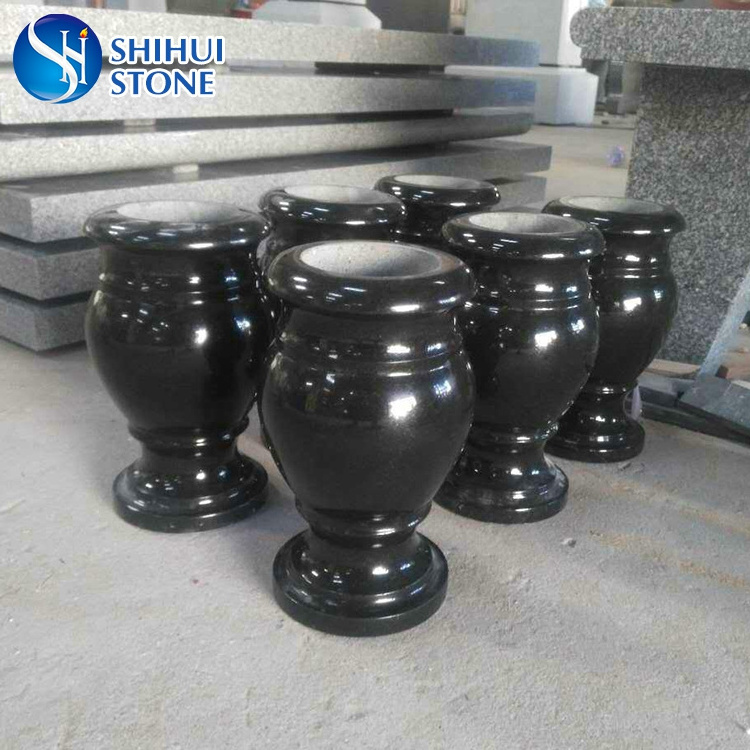 SHS Classic headstone black granite stone cemetery vases