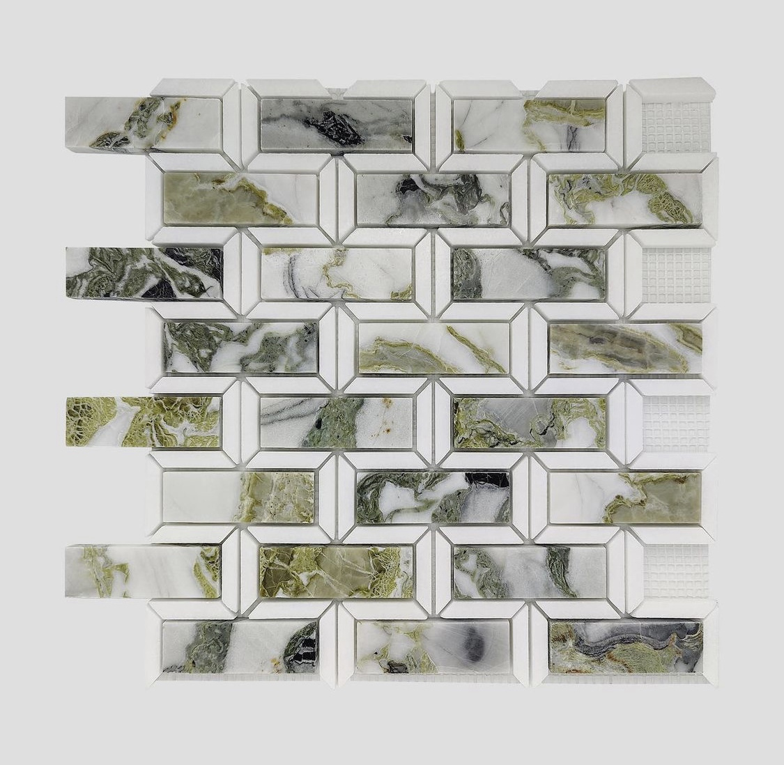 SHIHUI Modern Kitchen Backsplash Green Polished Honed Marble Herringbone Hexagon Shape Wall Tile Marble Stone Mosaic Supplier