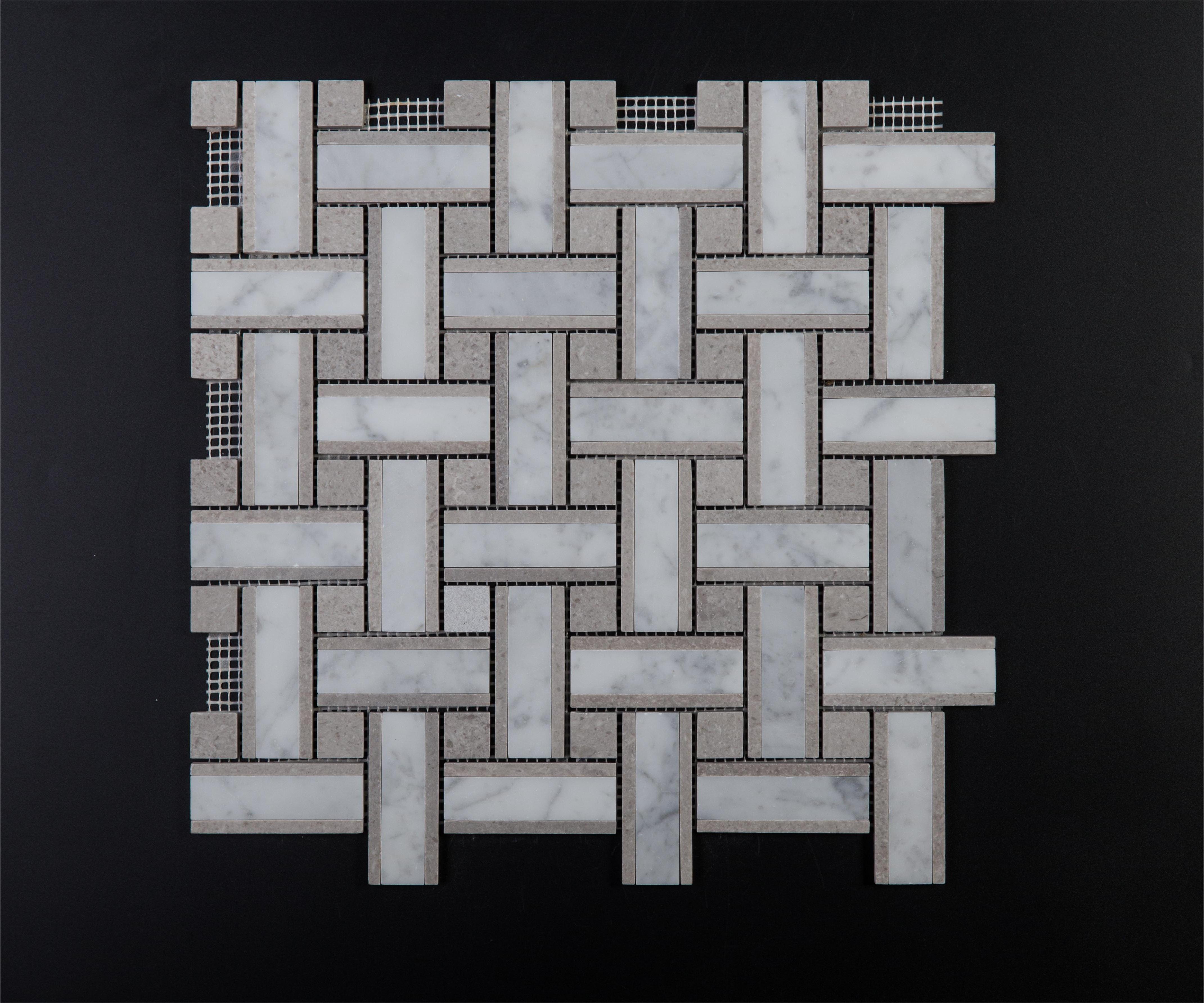 SHIHUI Wholesale Marble Basketweave Polished Design Mosaic Tile Bathroom Floor Wall Marble Stone Waterjet Mosaic Tile