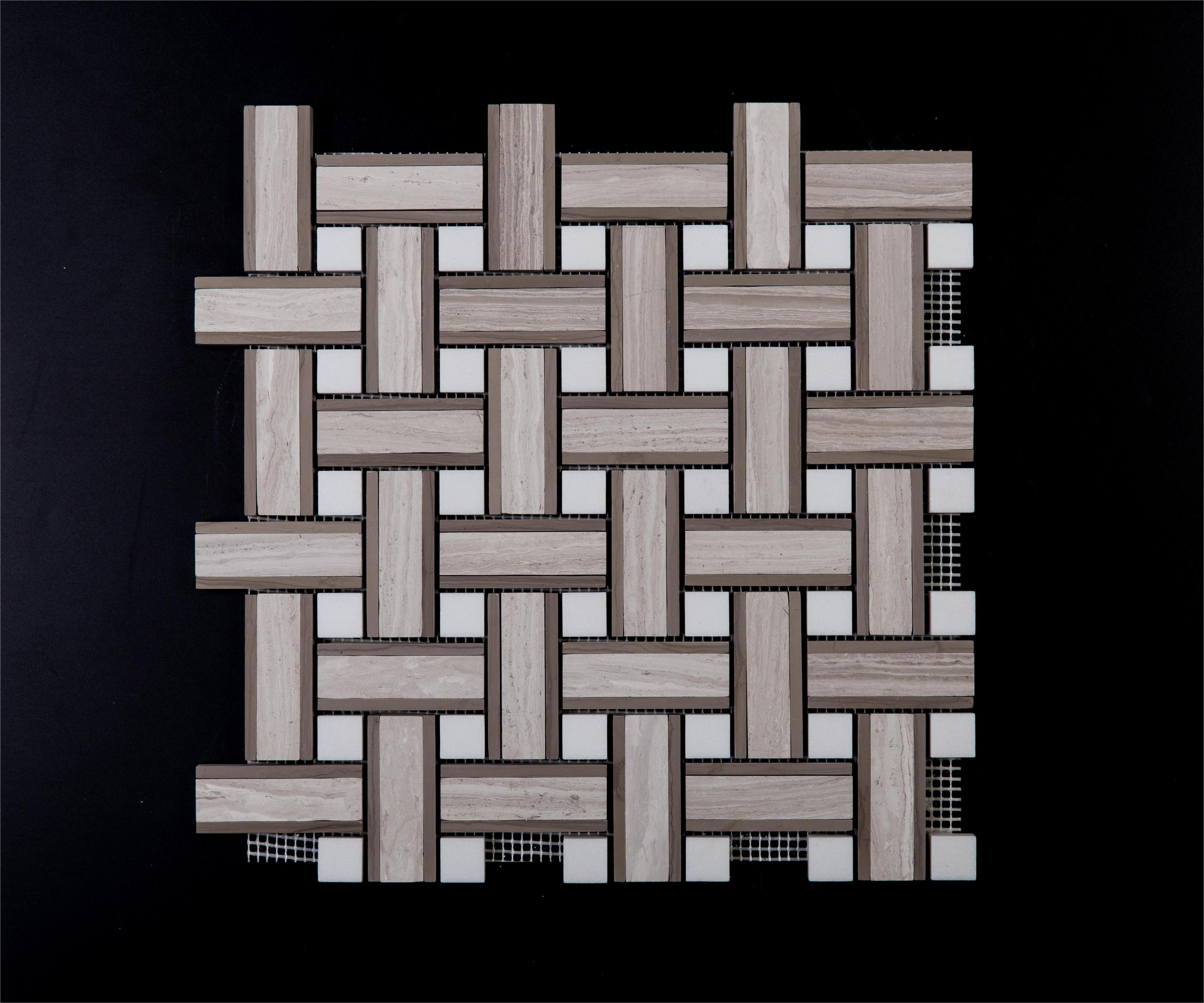 SHIHUI Wholesale Marble Basketweave Polished Design Mosaic Tile Bathroom Floor Wall Marble Stone Waterjet Mosaic Tile