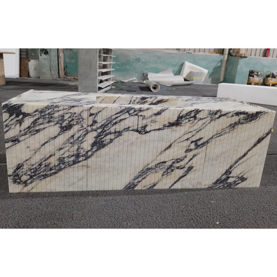 SHIHUI Customized Natural Stone Furniture Marble Fluted Side Wash Basin Calacatta Viola Marble Bathroom Vanity Countertop Sink