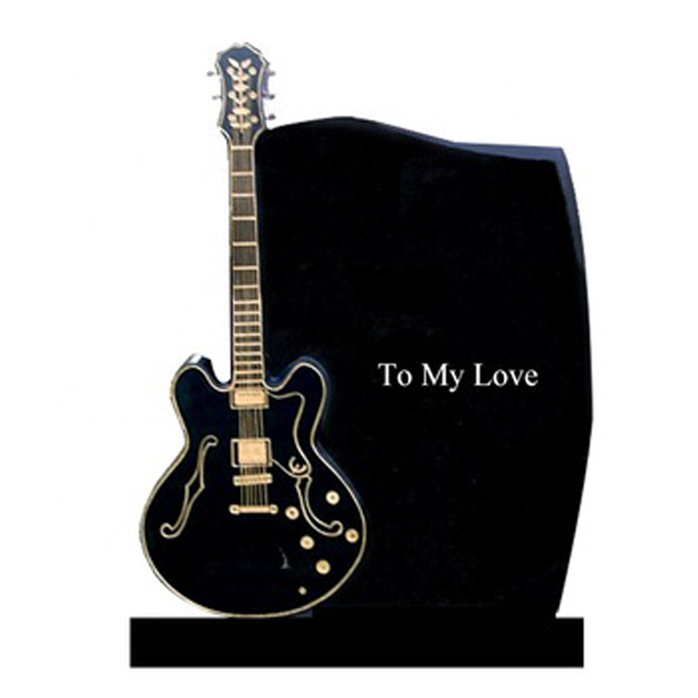 Granite Guitar Headstone Black Cemetery Graphic Design Hand Carve American Style Headstone