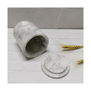 Wholesale Custom Size Color Candle Holder White Marble onyx Candle Jar with Stone Lid