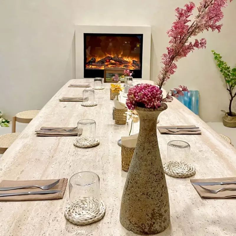 Royal Dining Room Italian Design Large Rectangle Stone Table Top Marble Beige Travertine Dining Table