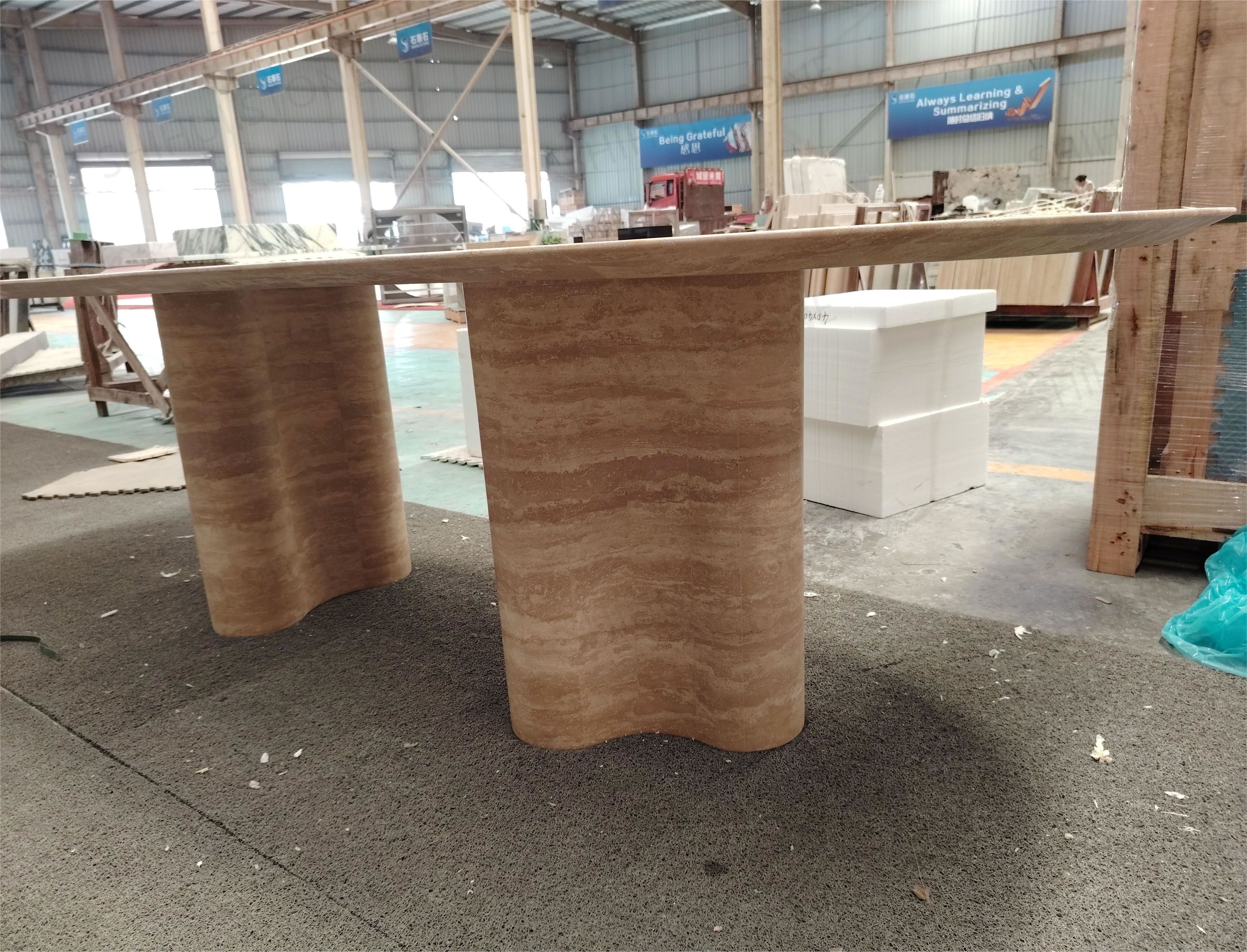 SHIHUI Customized Dining Room Furniture Natural Beige Oval Travertine Dining Table Large Marble Dining Table 12 Seater