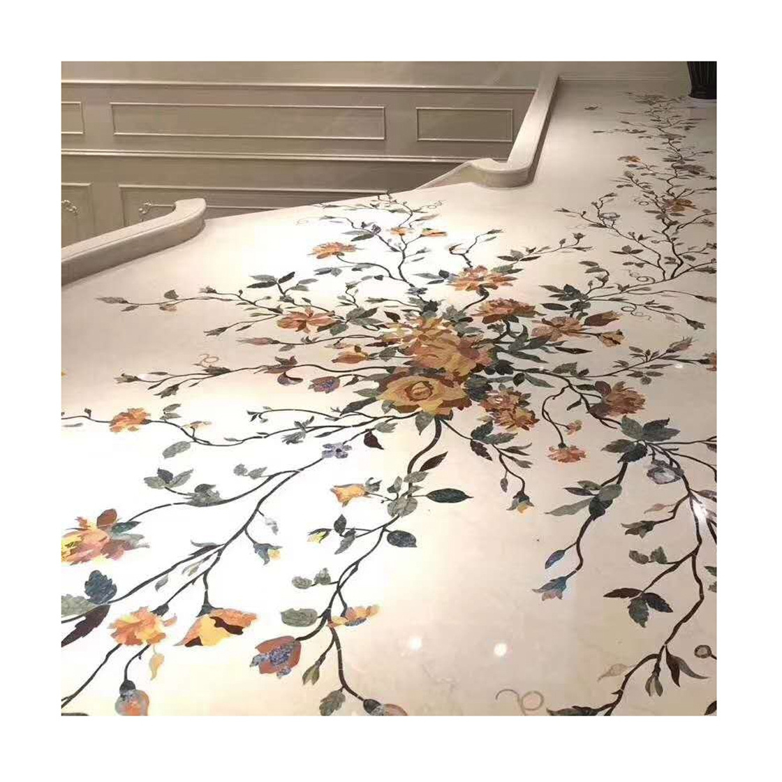 Square Waterjet Marble Flooring Flower Tiles Medallions