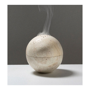 Grey Natural Marble Incense Holder Home Hotel Tabletop Natural Stone Travertine Sphere Incense Burner Marble Incense Burner