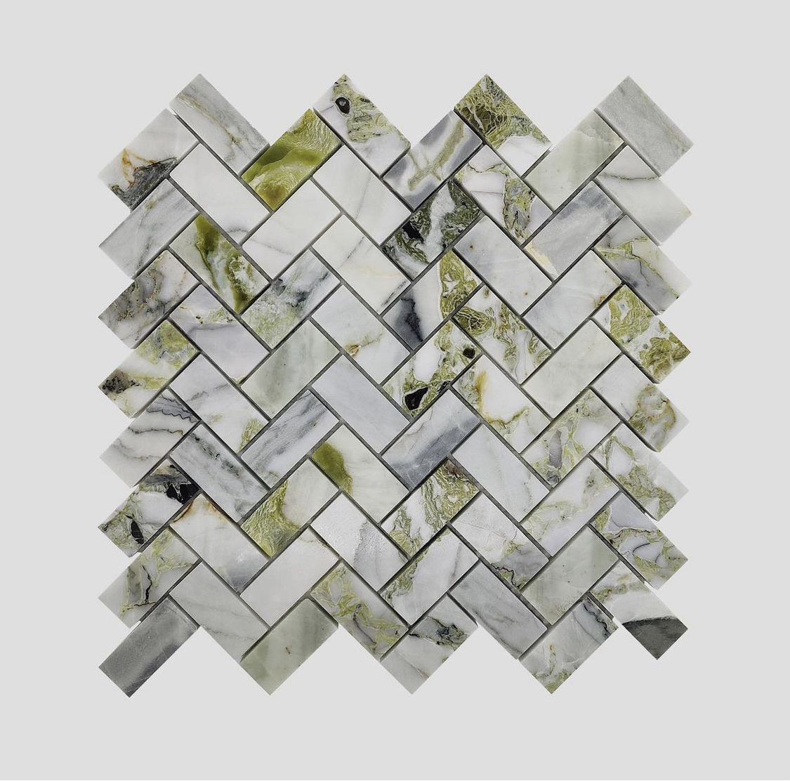 SHIHUI Modern Kitchen Backsplash Green Polished Honed Marble Herringbone Hexagon Shape Wall Tile Marble Stone Mosaic Supplier