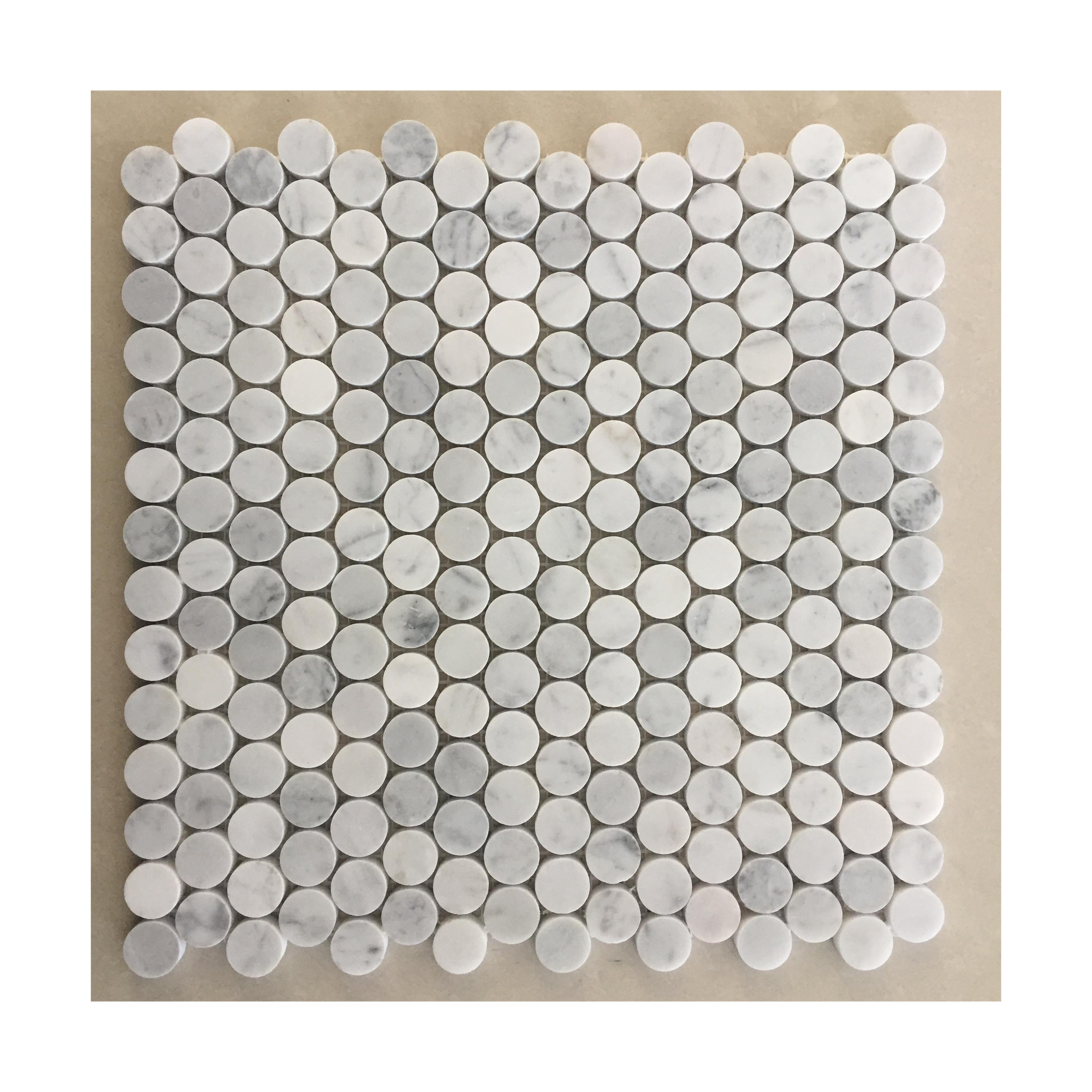 SHIHUI Customized Penny Round Carrara White Marble Mosaic for Bathroom Tiles Polished Backsplash Marble Stone Mosaic