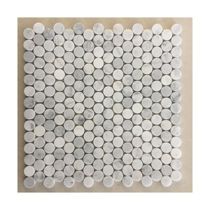 SHIHUI Customized Penny Round Carrara White Marble Mosaic for Bathroom Tiles Polished Backsplash Marble Stone Mosaic