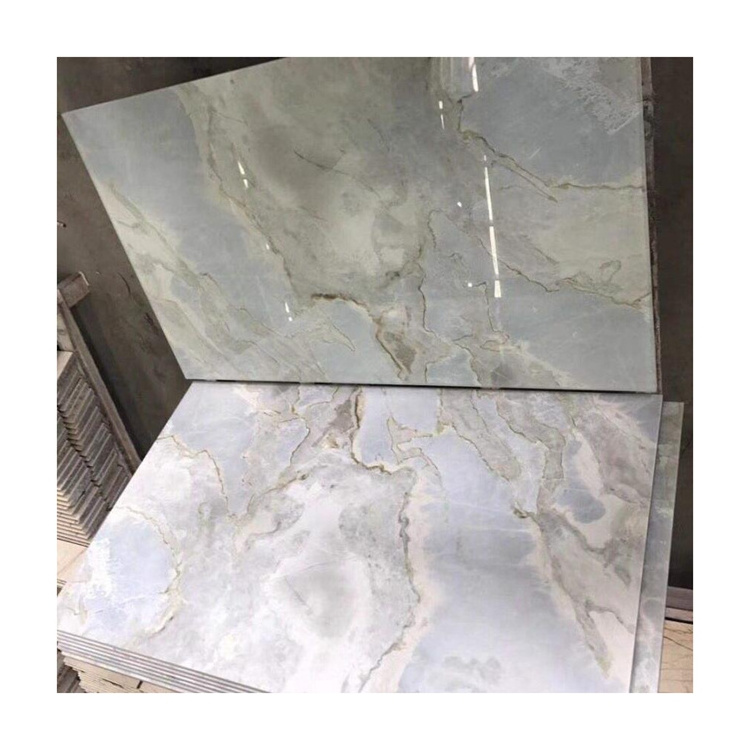 Blue sky white clouds marble stone onyx with green veins slabs