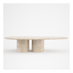 Nordic Modern Italian Style Living Room Stone Travertine Oval Coffee Table